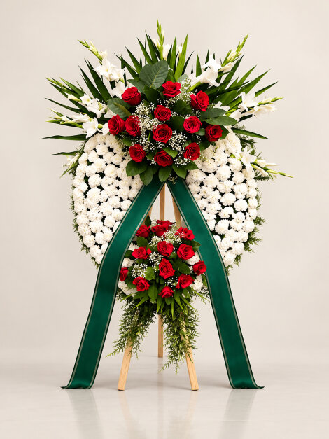 Red and White Funeral Wreath